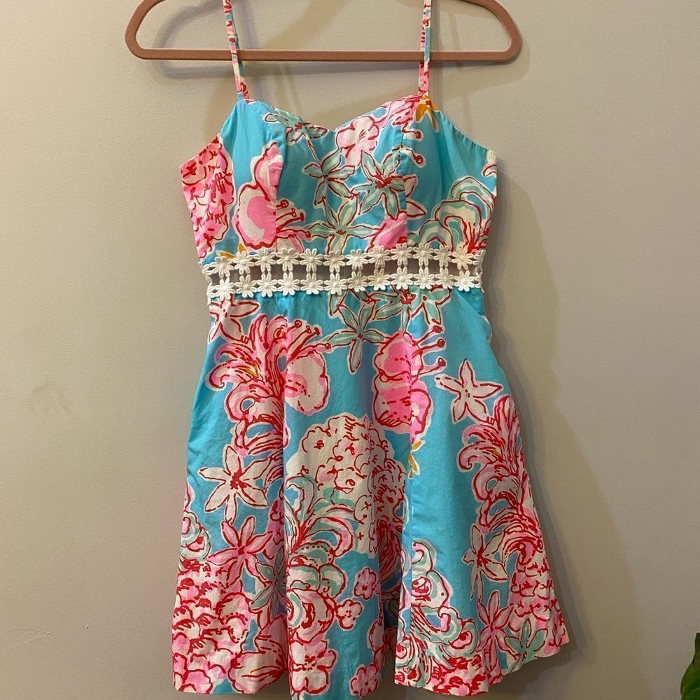 Lilly Pulitzer Lenore Lolita With Sunglow Breakwater Blue Strap Sun Dress Size 4 - Picture 4 of 12